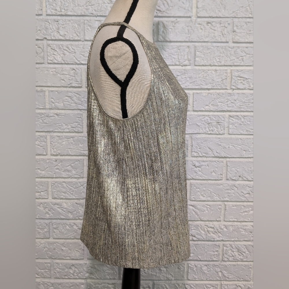 Anthropologie Moulinette Soeurs Shine On Metallic Tank Top S High Neck Stretchy - Picture 6 of 12